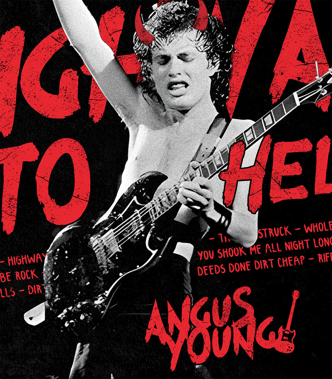 Close up diseño Angus Young AC/DC exclusivo Ritmoculto