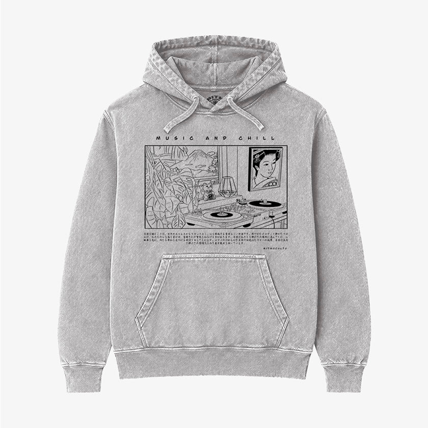 Hoodie Acid Wash Music And Chill | Tornamesas y Japón