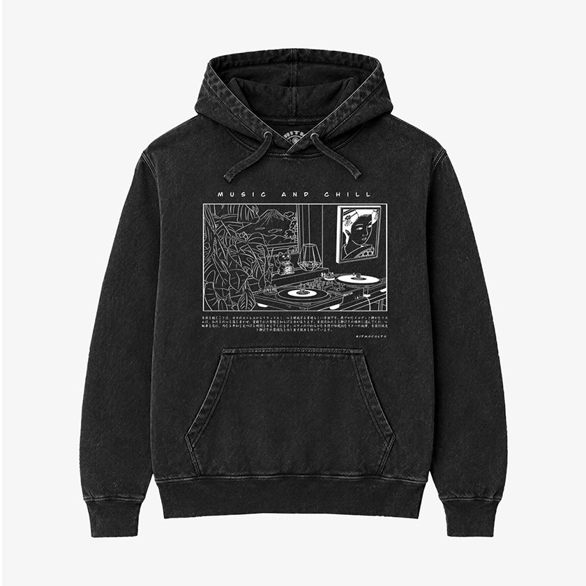 Hoodie Acid Wash Music And Chill | Tornamesas y Japón