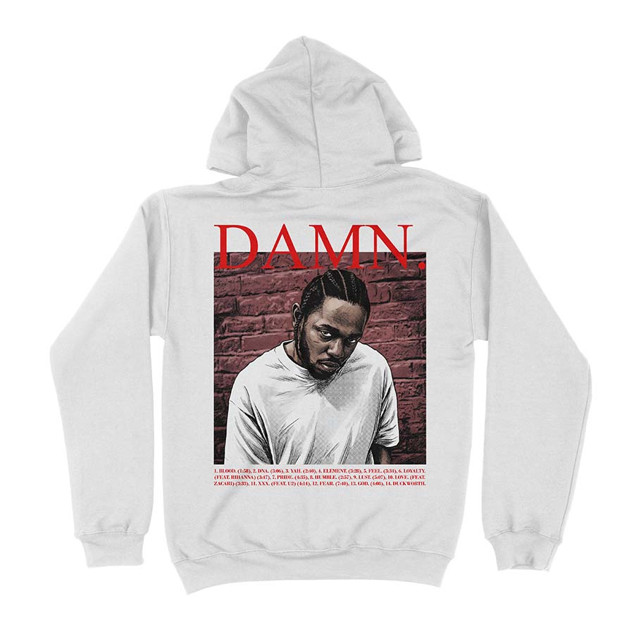 Hoodie Espalda Damn Kendrick Lamar Inspirado en la portada del disco en version Comic con el tracklist del album exclusivo Ritmoculto