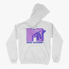Hoodie blanco capucha logo MTV morado púrpura Music Television 3D vintage Ritmoculto