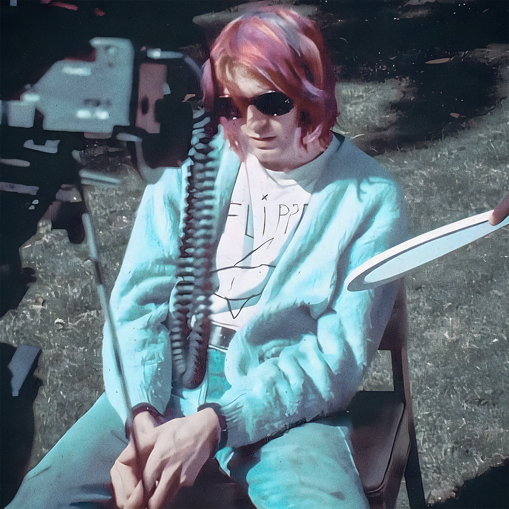 Kurt Cobain de Nirvana Usando Polera Flipper de Banda Punk hecha por el Ritmoculto 2