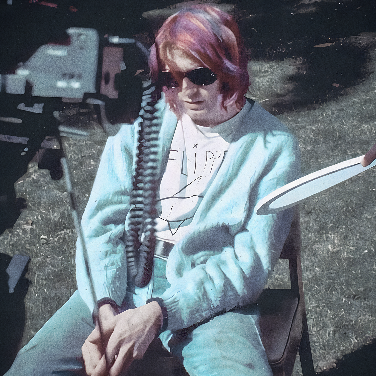 Kurt Cobain de Nirvana Usando Polera Flipper de Banda Punk hecha por el Ritmoculto 2