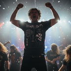 Metalero en el mosh vacilando con la polera Warlock BC Rich Exclusiva Ritmoculto