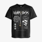 Polera BC Rich Warlock Acid Wash Negra para amantes del rock metal con calavera y pentagrama instrumento iconico Kerry King exclusivo Ritmoculto