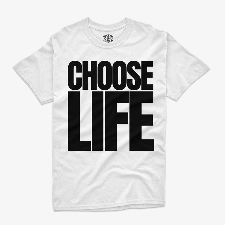 Polera Blanca Choose Life inspirada en polera George Michael de Wham en videoclip de Wake Me Up Before You Go Go exclusiva de Ritmoculto