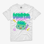 Polera Blanca Kappa Karaoke de Un Kappa con un Micrófono Feliz y Kawaii diciendo tu eres la estrella, la imagen simula una publicidad japonesa