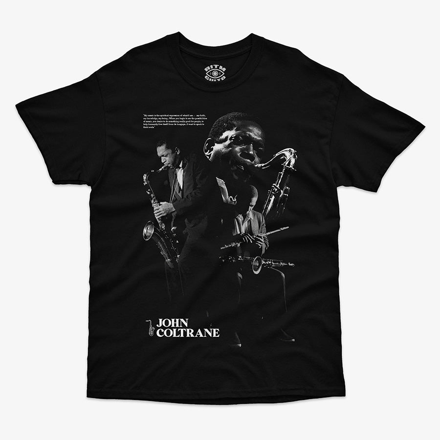 Polera negra john coltrane en múltiples escenas, diseño exclusivo 100% original Ritmoculto