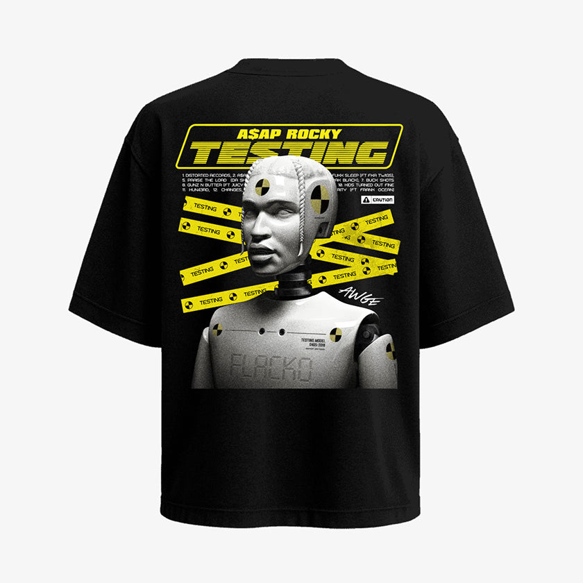 Polera Negra Oversized Espalda A$AP Rocky Testing Muñeco de Prueba Exclusiva Ritmoculto