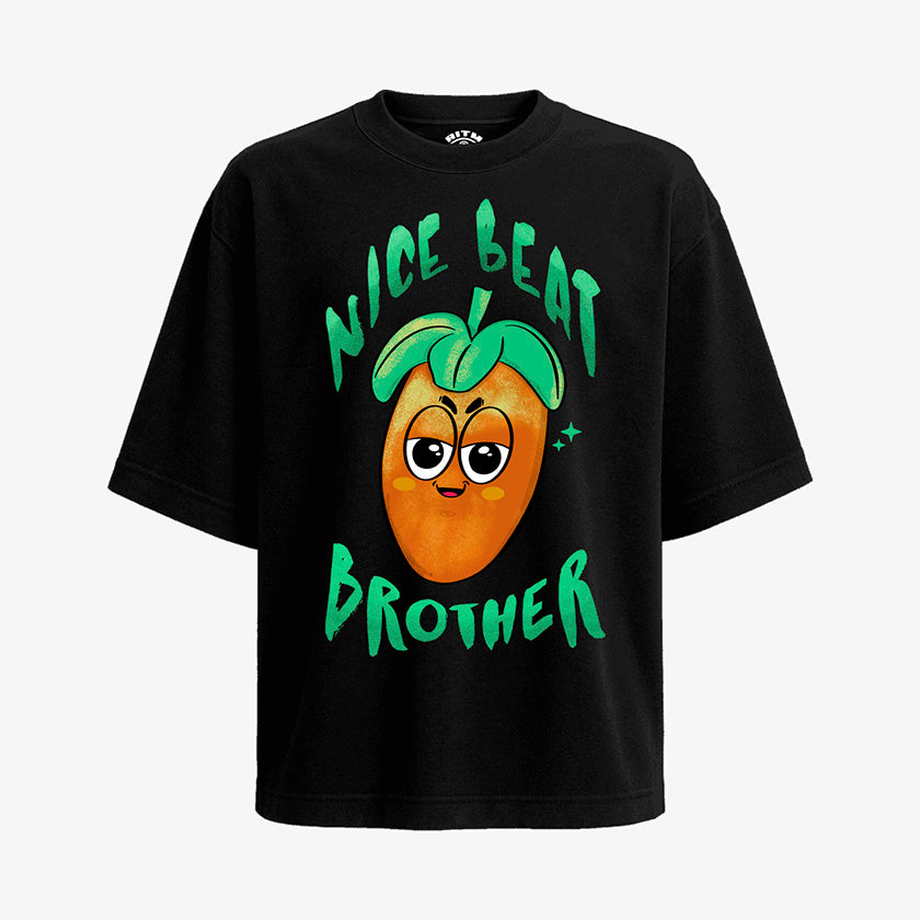 Polera Negra Oversized Nice Beat Brother Negra inspirada en el Logo de FL Studio exclusivo de Ritmoculto para Productores Musicales