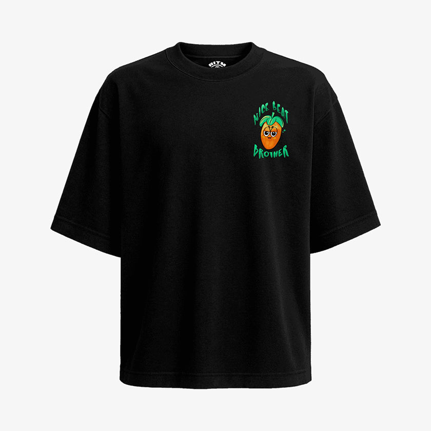 Polera Negra Oversized exclusiva Nice Beat Brother Inspirada en el Logo de FL Studio Ropa para Productor Musical Ritmoculto estampado de bolsillo