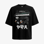 Polera OversizedNegra Yamaha DXY Sintetizador y auto Toyota Trueno de japon 1983 diseño inspirado en japon de los ochenta