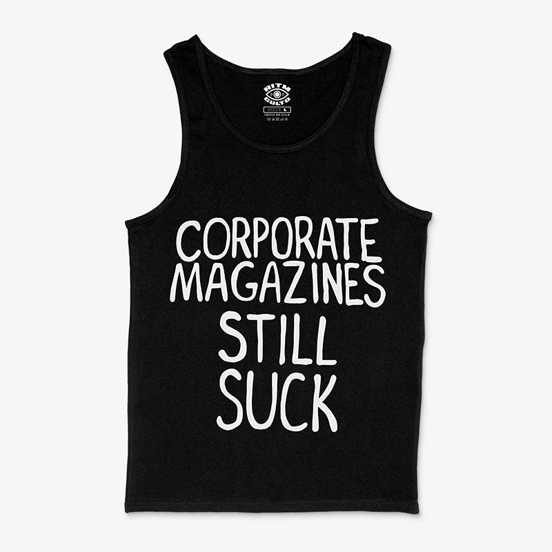 Polera Tank Negra Corporate Magazines Still Suck Usada por Kurt Cobain en la revista Rolling Stone Ritmoculto