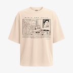 Polera arena oversized diseño Music And Chill tornamesas vinilos y estetica Lofi