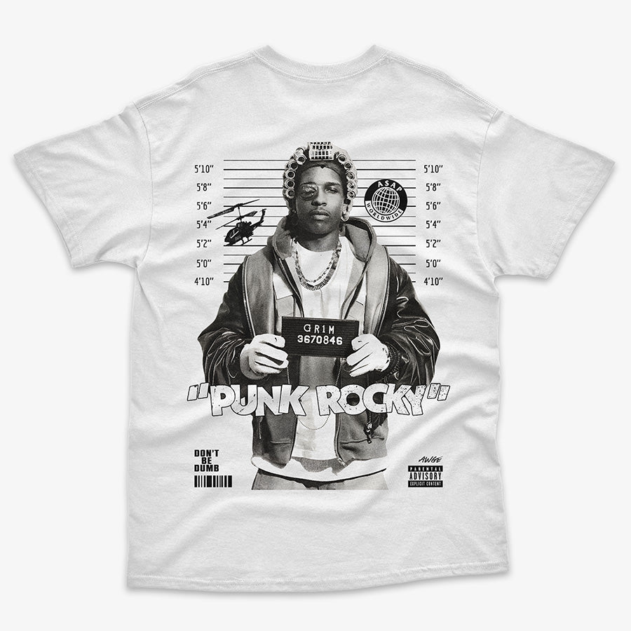 Polera blanca espalda Don't Be Dumb A$AP Rocky Punk Rocky trap 2026 diseño exclusivo Ritmoculto