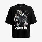 Polera negra Oversized Oasis logo clásico britpop 90s Gallagher brothers efecto vintage Ritmoculto