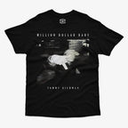 Polera negra Tommy Richman Million Dollar Baby silueta glitch VHS efecto distorsionado Ritmoculto