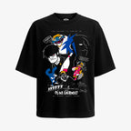 Polera negra de corte oversized (holgado) con diseño central del grupo Gorillaz y el título "Clint Eastwood", incluyendo a los personajes 2D, Murdoc, Noodle y Russel, en un estilo gráfico