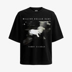 Polera negra oversized Tommy Richman Million Dollar Baby silueta glitch VHS efecto distorsionado Ritmoculto