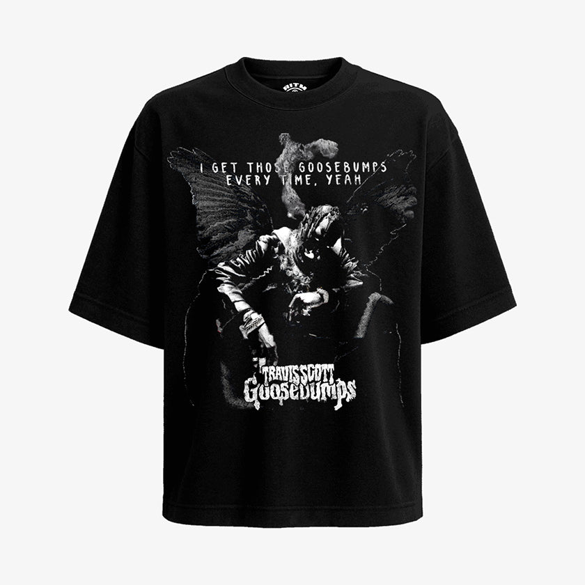 Polera negra oversized Travis Scott Goosebumps portada single 2016 trap Kendrick Lamar diseño exclusivo Ritmoculto