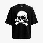 Polera negra oversized calavera blanca vintage huesos cruzados James Hetfield Metallica efecto desgastado Ritmoculto