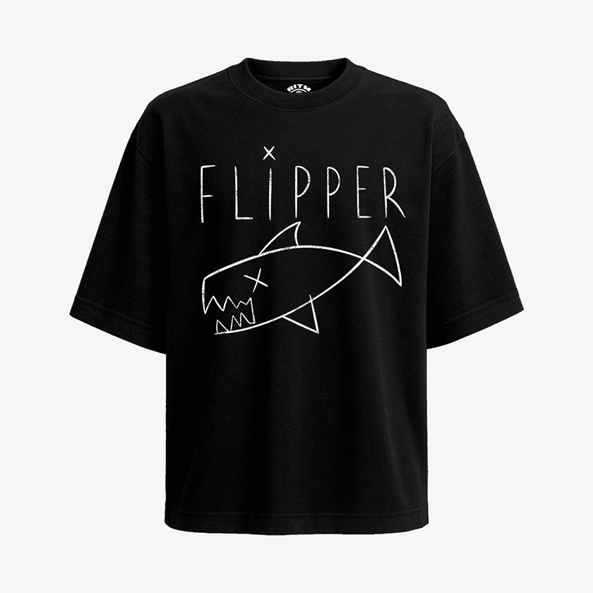 Polera negra oversized tiburón muerto Flipper Kurt Cobain fit holgado grunge DIY Ritmoculto