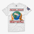 Polera regular fit blanca heal the world michael jackson con logo super bowl 1993