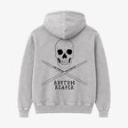 Poleron Hoodie Acid Wash Gris Espalda Rhythm Reaper para Bateristas Exclusivo Ritmoculto