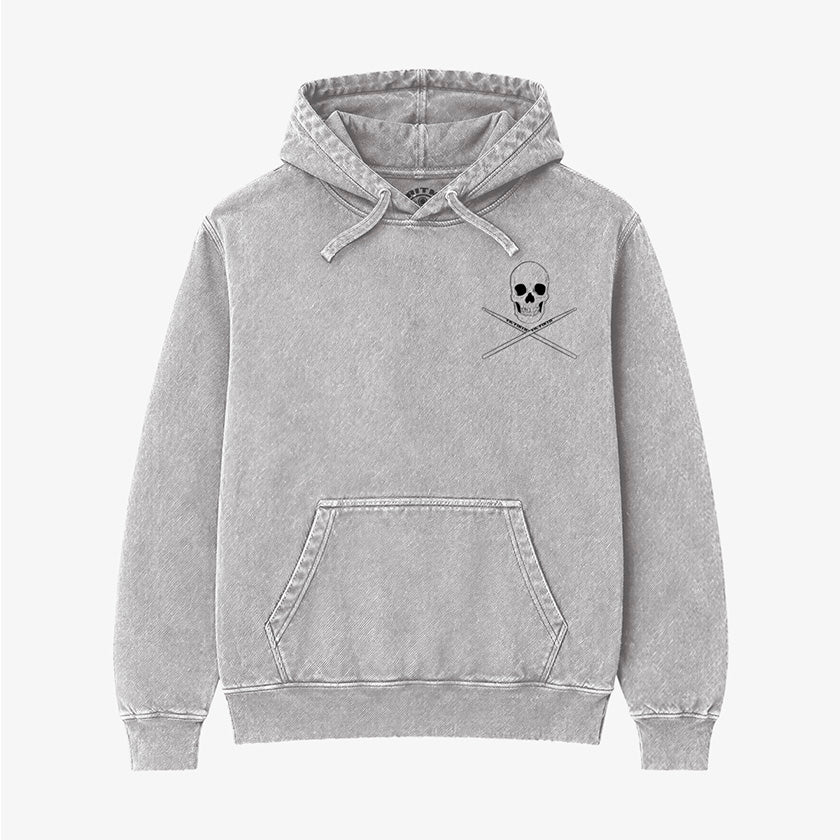 Poleron Hoodie Acid Wash Gris Frente Rhythm Reaper para Bateristas Exclusivo Ritmoculto