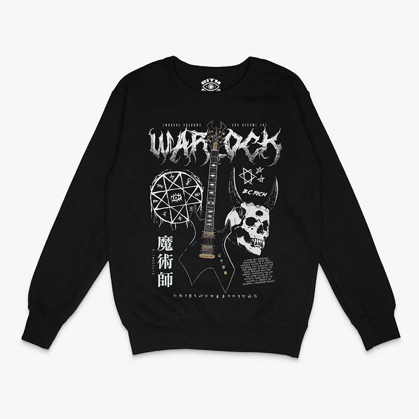 Poleron Negro BC Rich Warlock Exclusivo Ritmoculto con Calavera y pentagrama