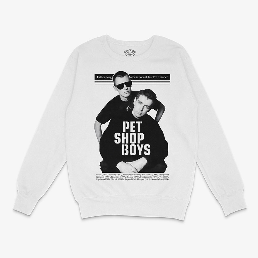 Poleron blanco cuello redondo foto Pet Shop Boys Chris Lowe lentes oscuros Neil Tennant discografia completa synth pop britanico Ritmoculto