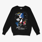 Polerón negro de cuello redondo con el diseño central del grupo Gorillaz y el título "Clint Eastwood", incluyendo a los personajes 2D, Murdoc, Noodle y Russel