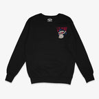 Polerón negro de cuello redondo con pequeño diseño de Gorila zombie y texto "Clint Eastwood" al frente