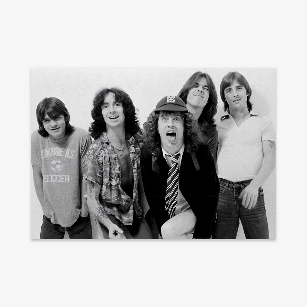 Póster AC/DC formación original Bon Scott Malcolm Angus Young hard rock Highway to Hell época dorada Ritmoculto