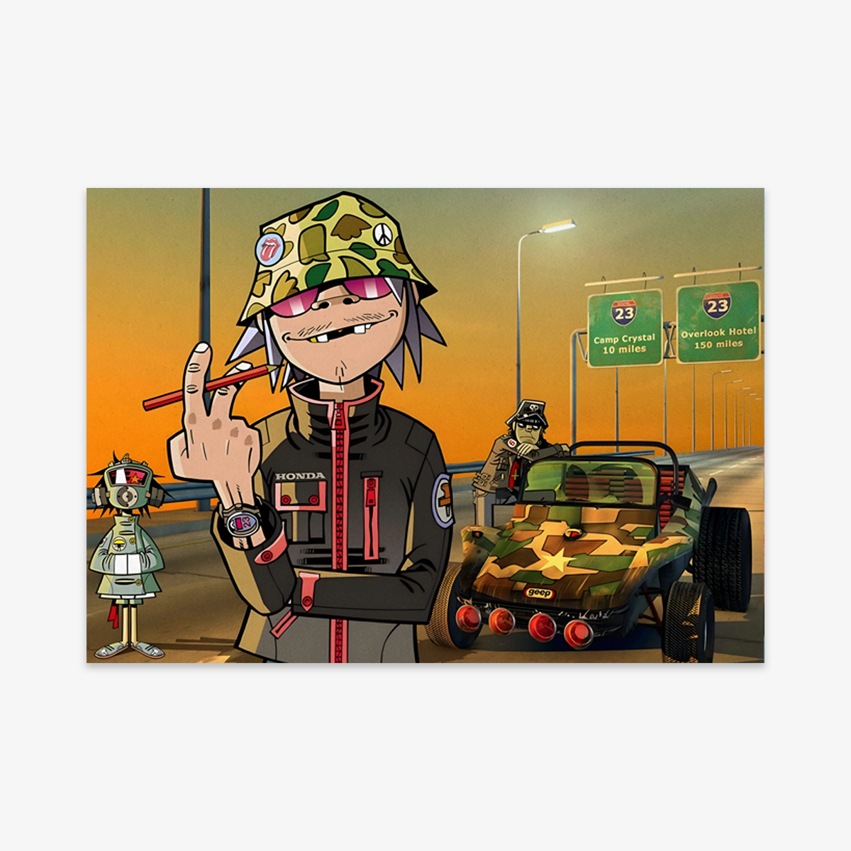 Póster Gorillaz 19-2000 videoclip Geep autopista MTV años 2000 banda virtual 2D Murdoc Noodle Russel Ritmoculto