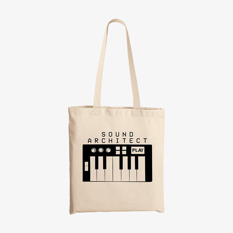 Tote bag color crudo con diseno de teclado para productores
