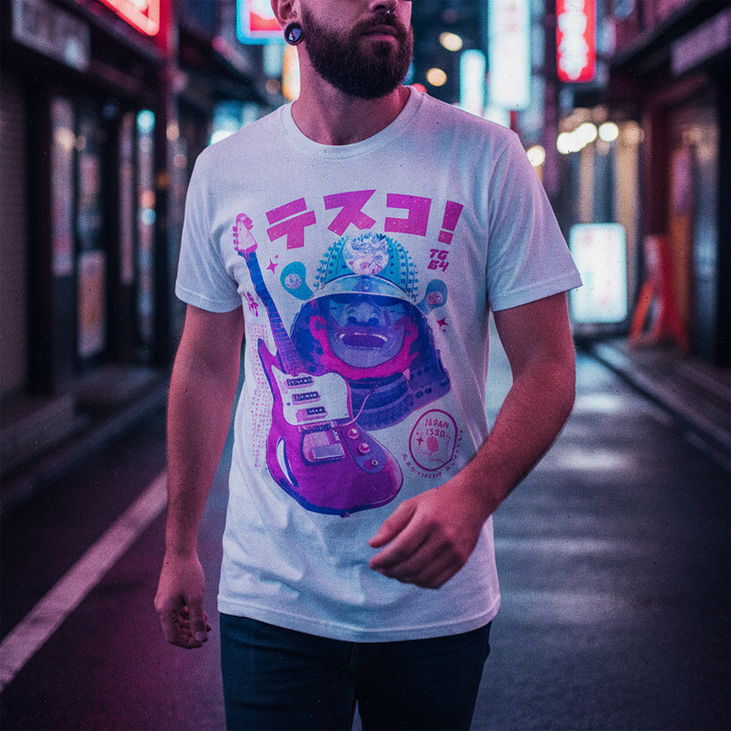 hombre por shibuya con Polera Teisco TG64 exclusiva de Ritmoculto